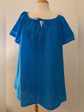Lane Bryant Sequined Turquoise Blue Peasant Tie-Neck Tunic NWT Size 18/20
